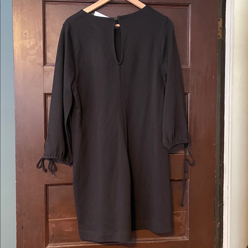 Free Assembly Black Long 3/4 Sleeve Tunic Shirt Dress with Tie Cuffs NWT - Picture 2 of 4